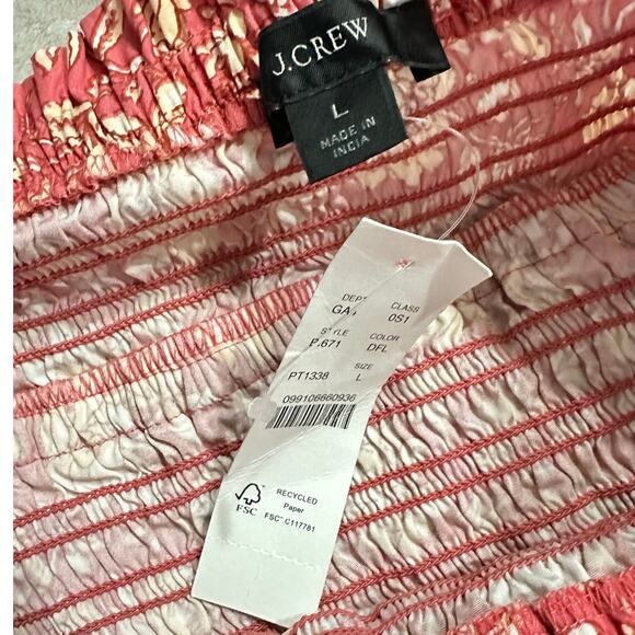 J.Crew Mini Dress Women's Large Pink White Floral Smocked Halter Ruffle V-Neck - Picture 7 of 13